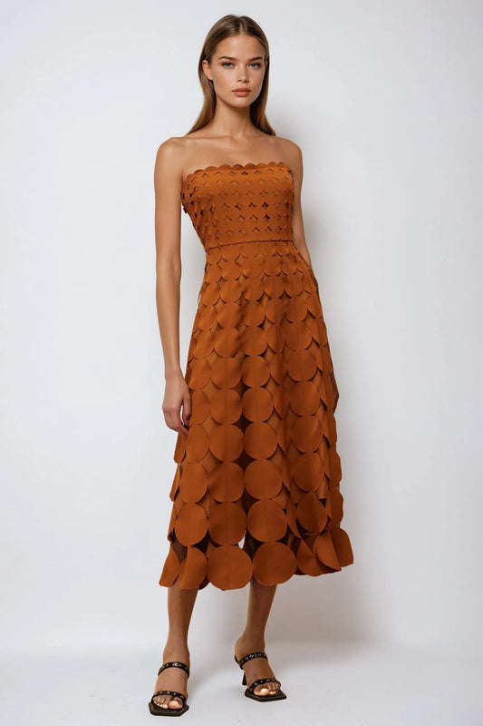 Strapless Cutout Detail Maxi Dress - Brown