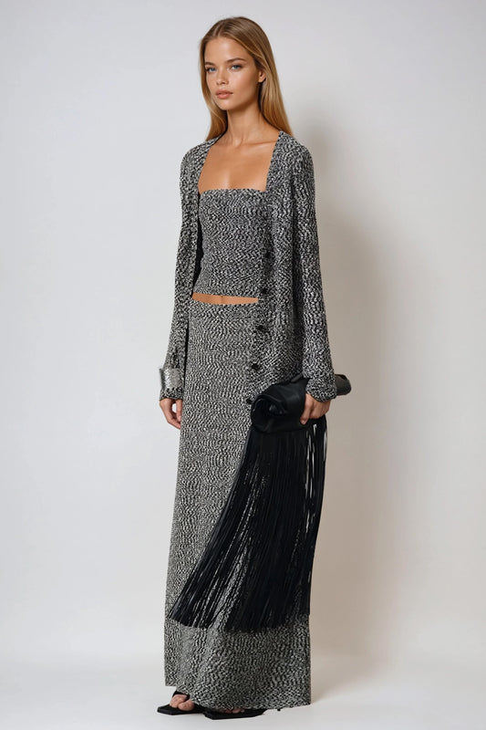 Longline Button Coat with Textured Finish - Black