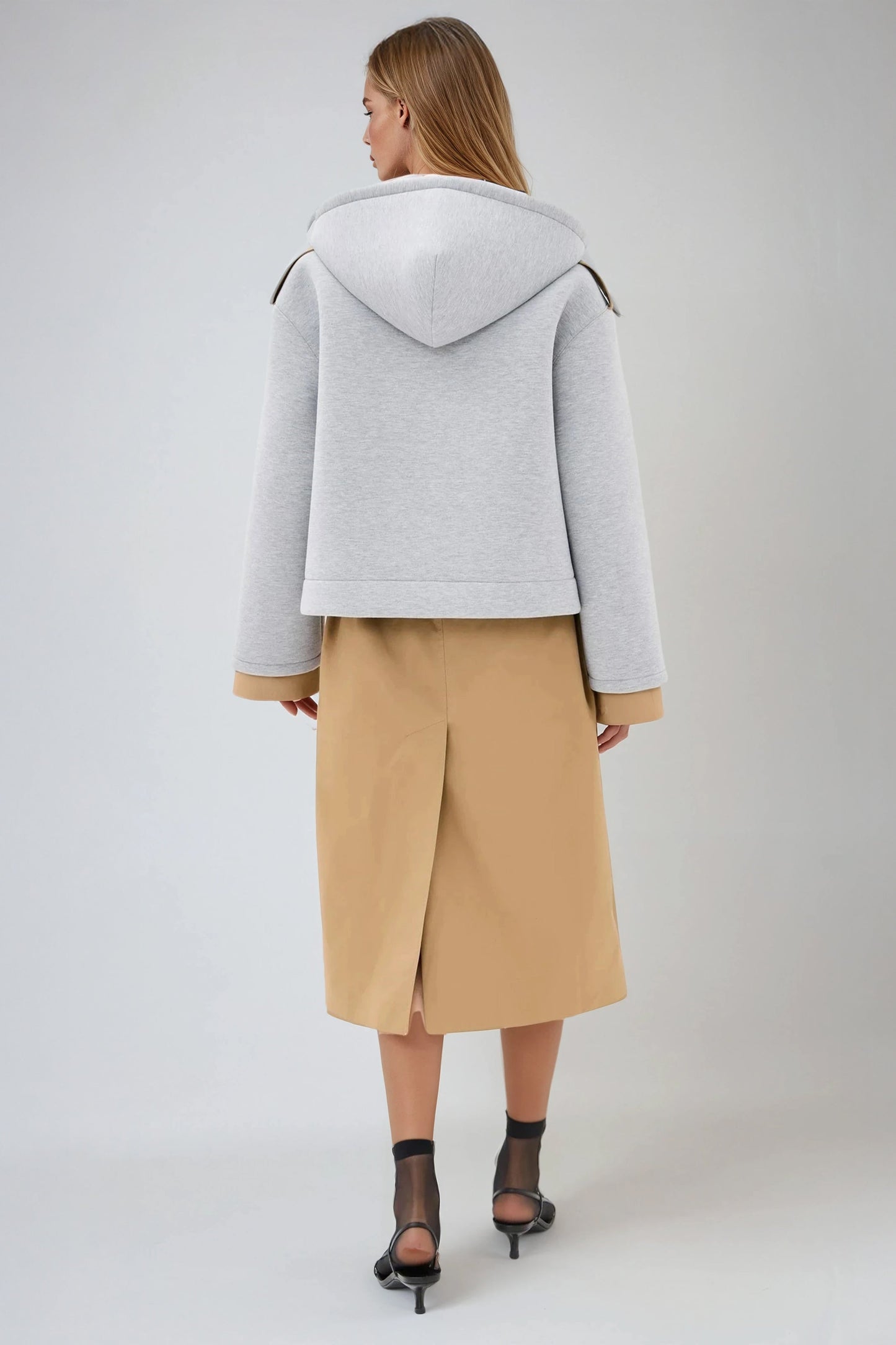 Trench Style Jacket with Hoodie Sleeves - Khaki