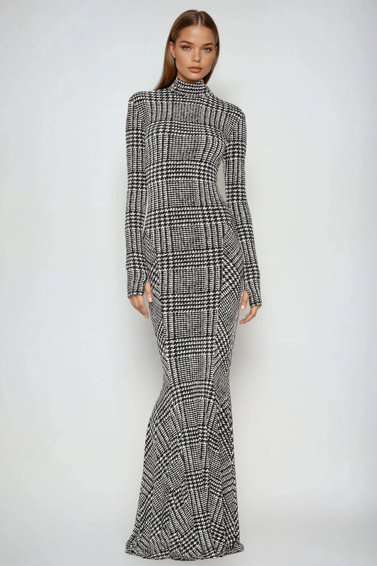 Long Sleeve High Neck Maxi Dress - Gray