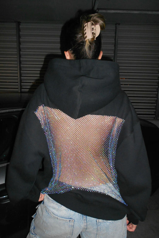 Crystal Mesh Back Hoodie - Black
