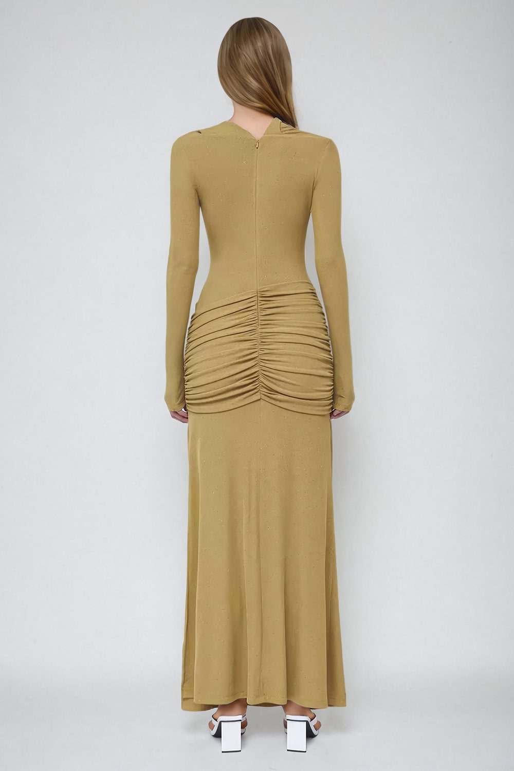 Elegant Asymmetrical Ruched Maxi Dress - Yellow