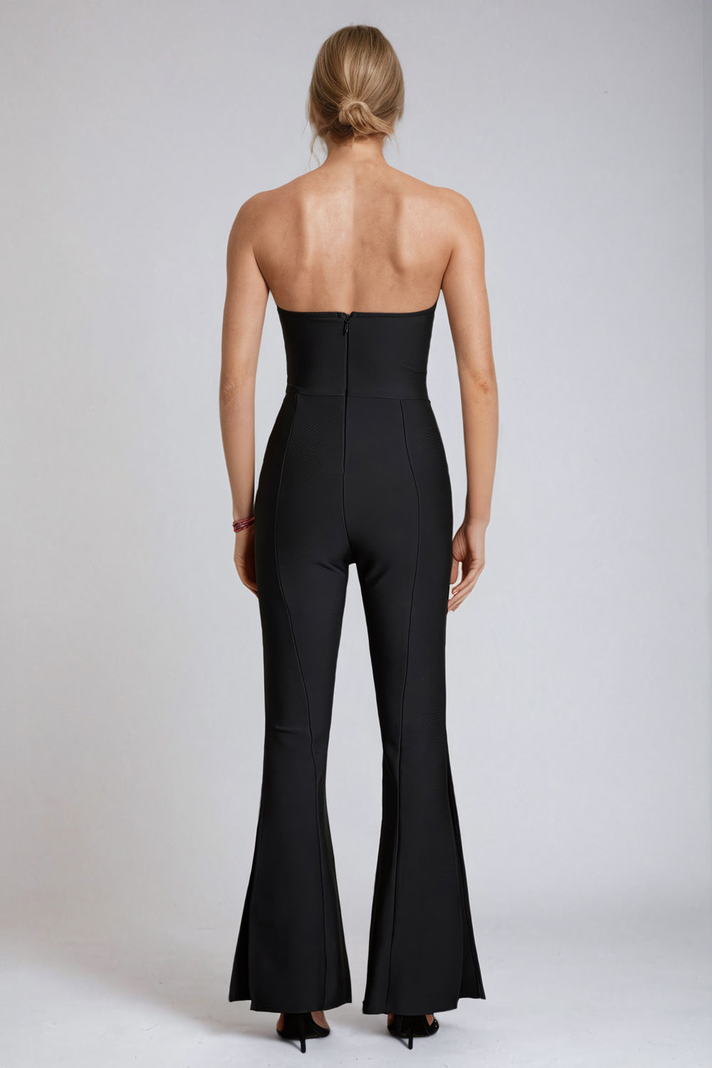 Strapless Ruffled Asymmetrical Jumpsuit - Black