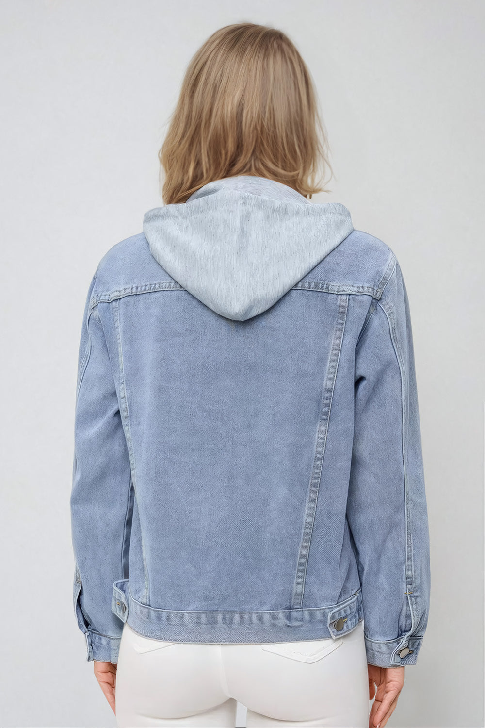 Casual Denim Jacket with Hood - Light Blue