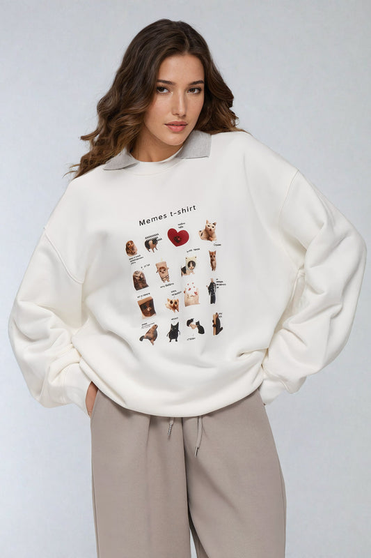 Oversized Sweater with and Collar - White