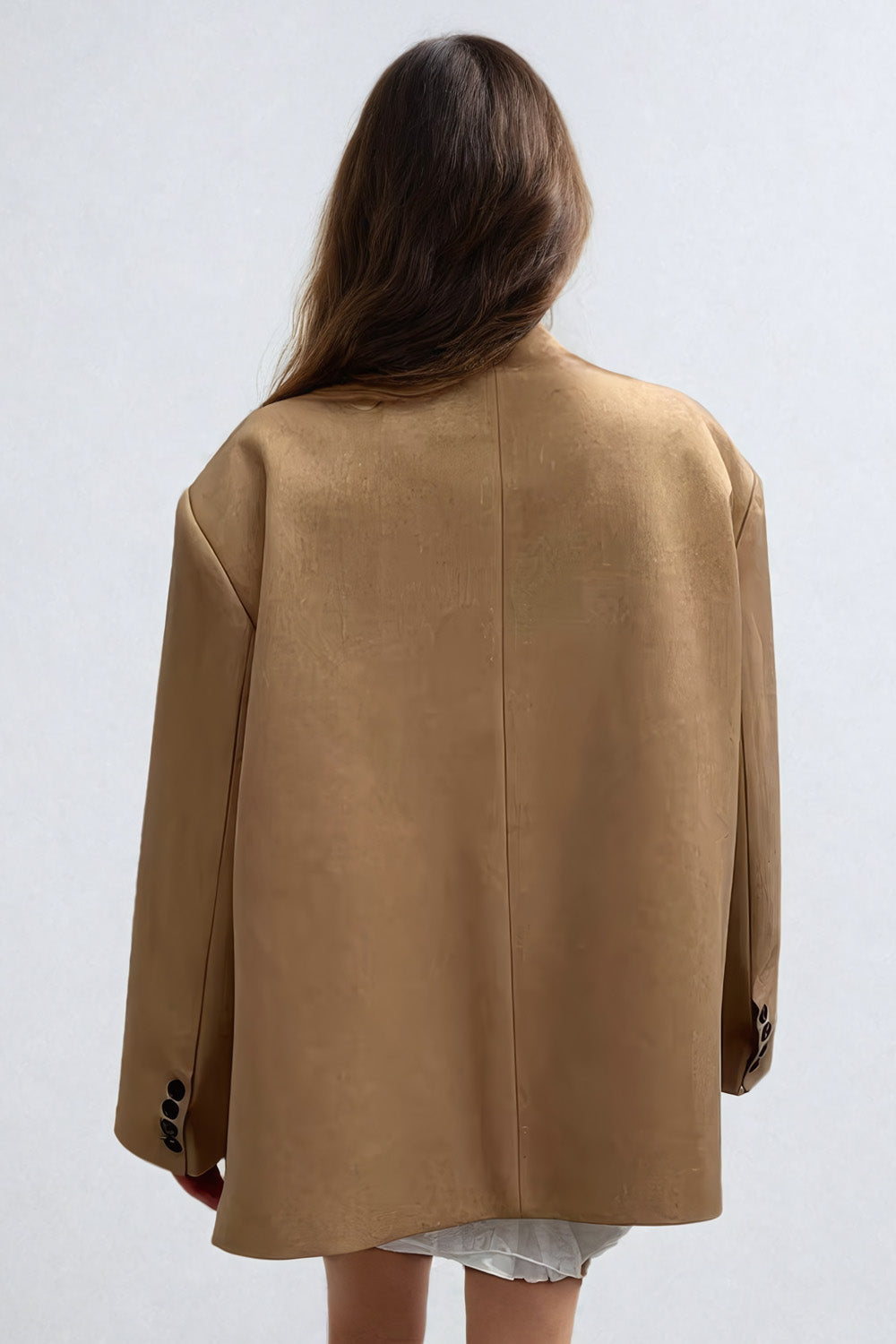 Oversized Double-Breasted Blazer with Structured Design - Brown