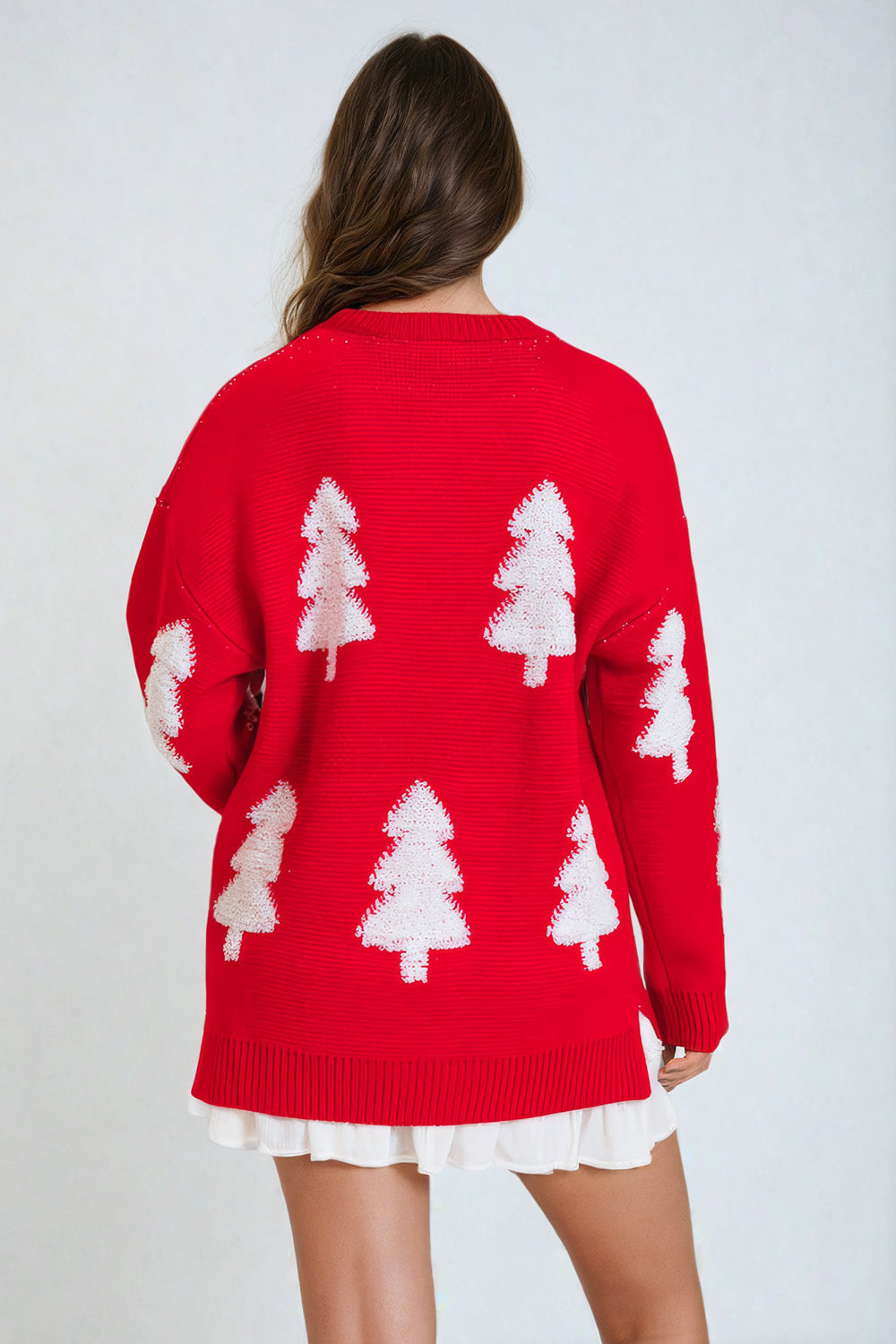 Oversized Knitted Sweater with Embroidered Detail - Red