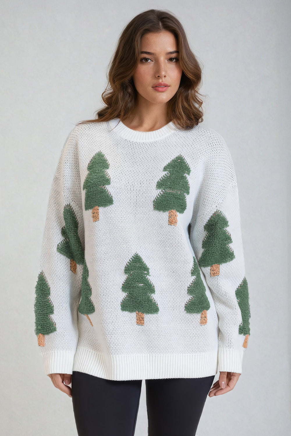 Oversized Knitted Sweater with Embroidered Detail - White