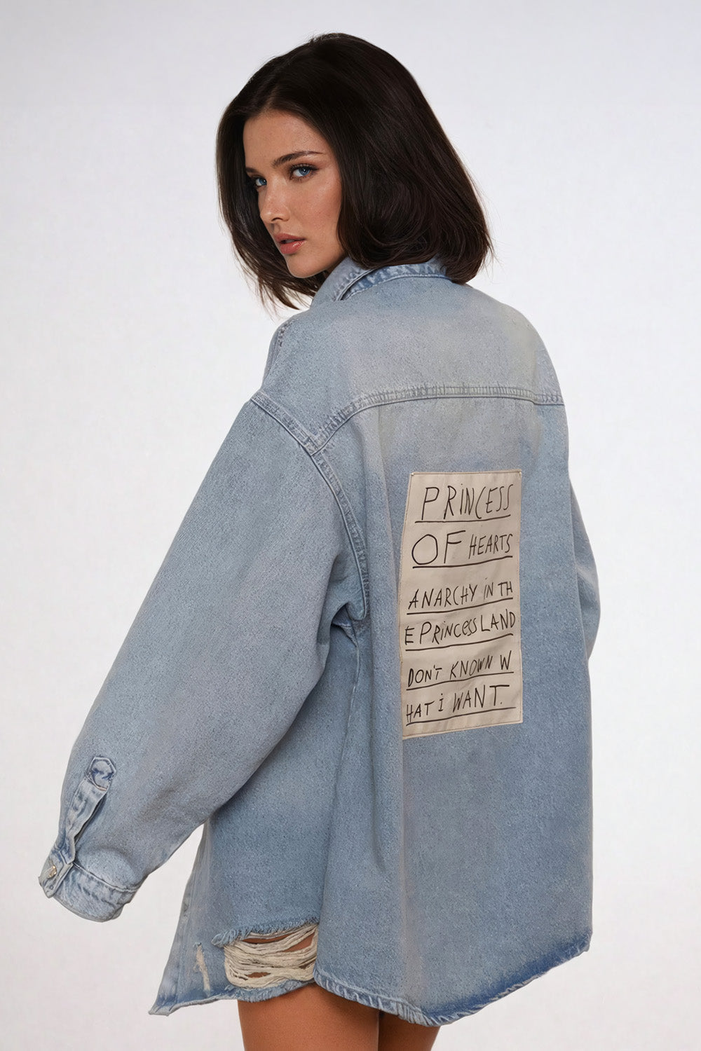 Distressed Oversized Denim Shirt - Blue