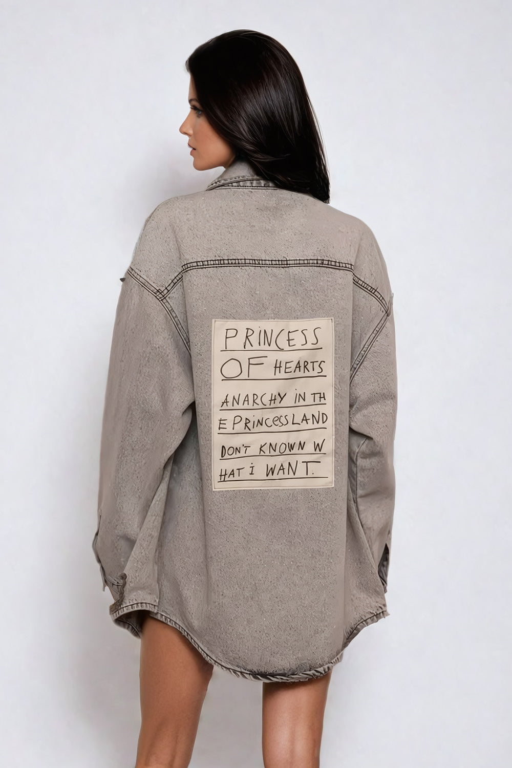 Distressed Oversized Denim Shirt - Gray