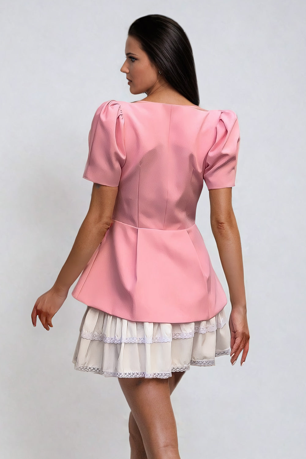 Puff Sleeve Blazer with Pleated Skirt Co-Ord Set - Pink