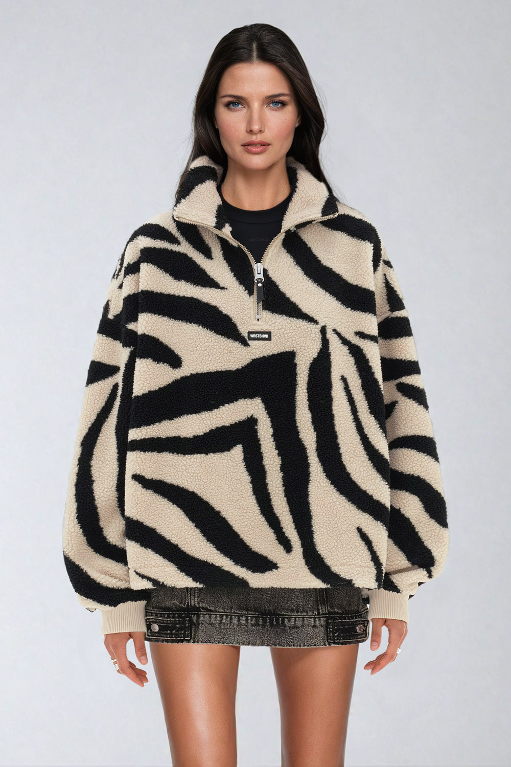 Oversized Jacket with Bold Graphic Design - White