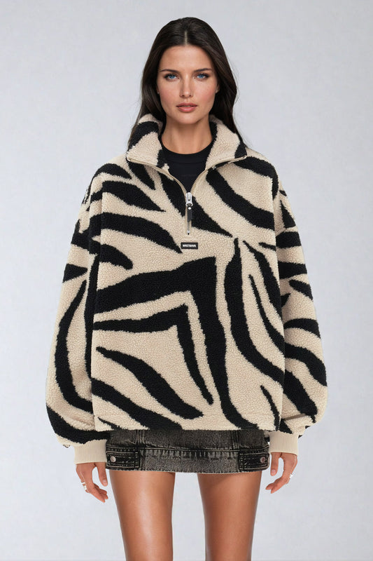 Oversized Jacket with Bold Graphic Design - White