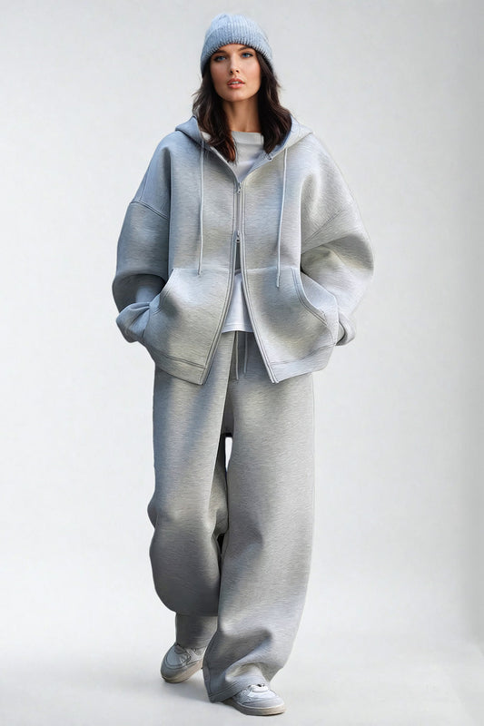 Two-Piece Set with Oversized Hoodie and Wide-Leg Trousers - Gray