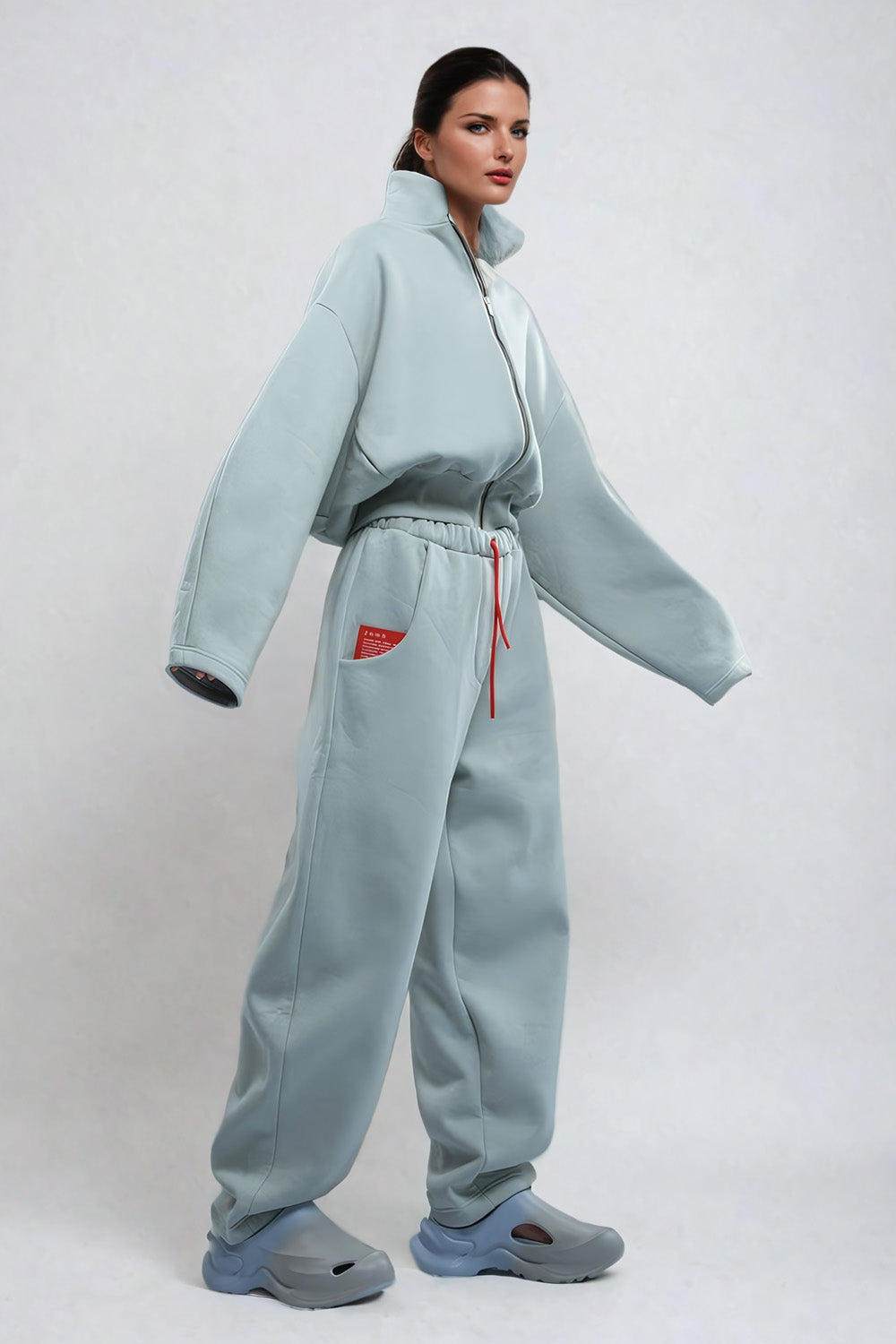 Two-Piece Set with Oversized Hoodie and Trousers - Blue