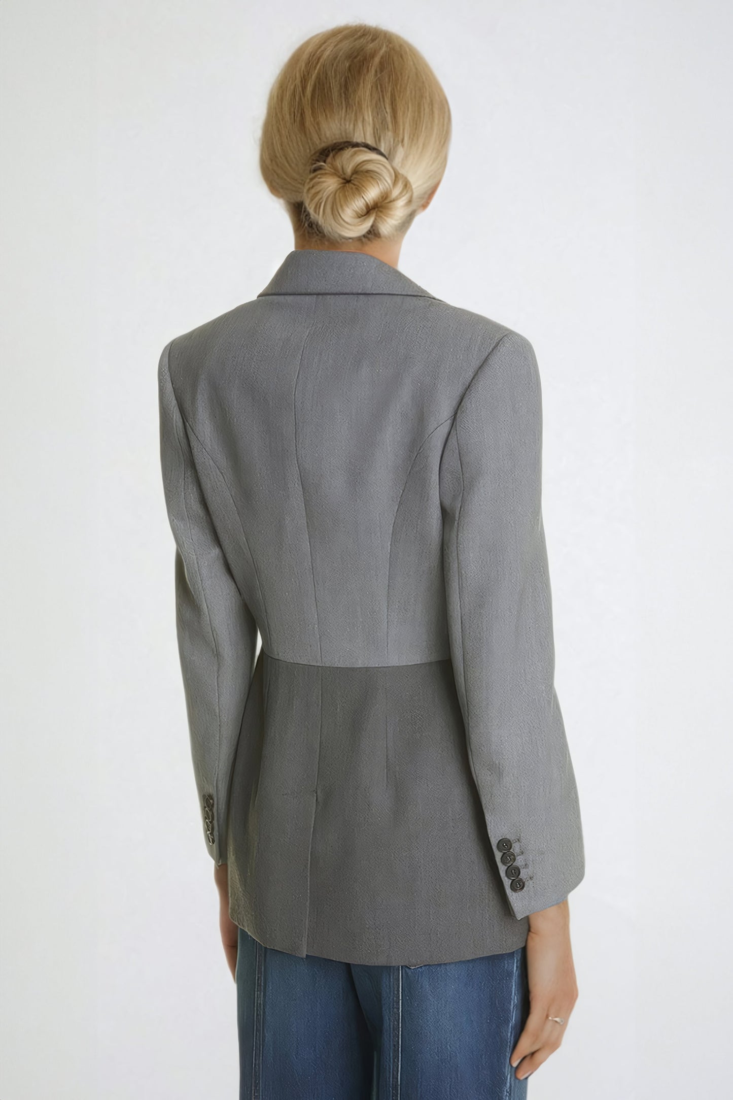 Two-Tone Tailored Blazer with Notched Lapels and Single Button Closure - Gray