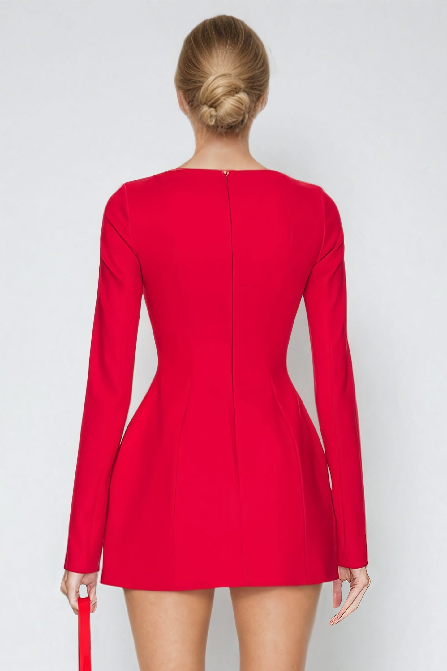 Long-Sleeve Structured Mini Dress - Red