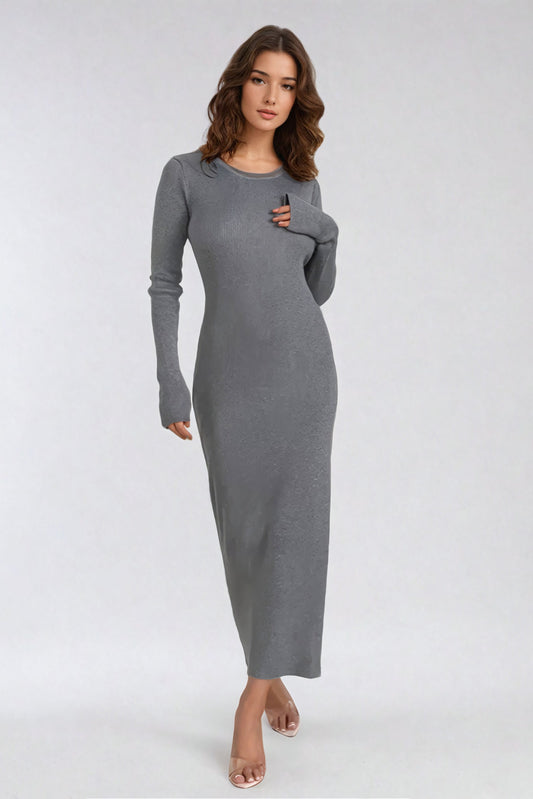 Open Back Bodycon Midi Dress - Gray