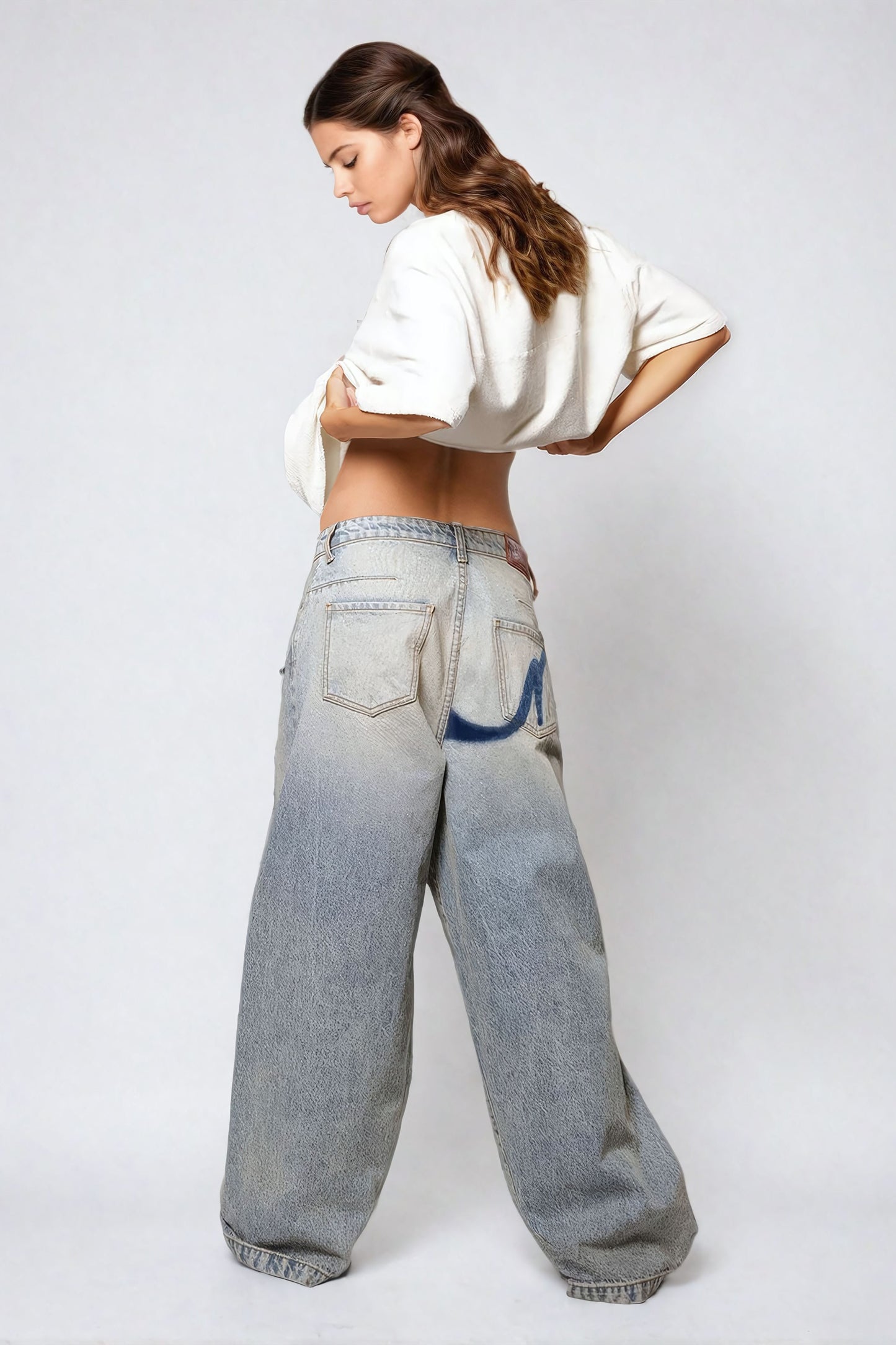 Wide-Leg Jeans with Faded Wash - Light Blue