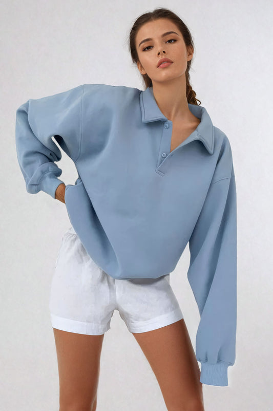 Collared Oversized Pullover Sweater - Blue