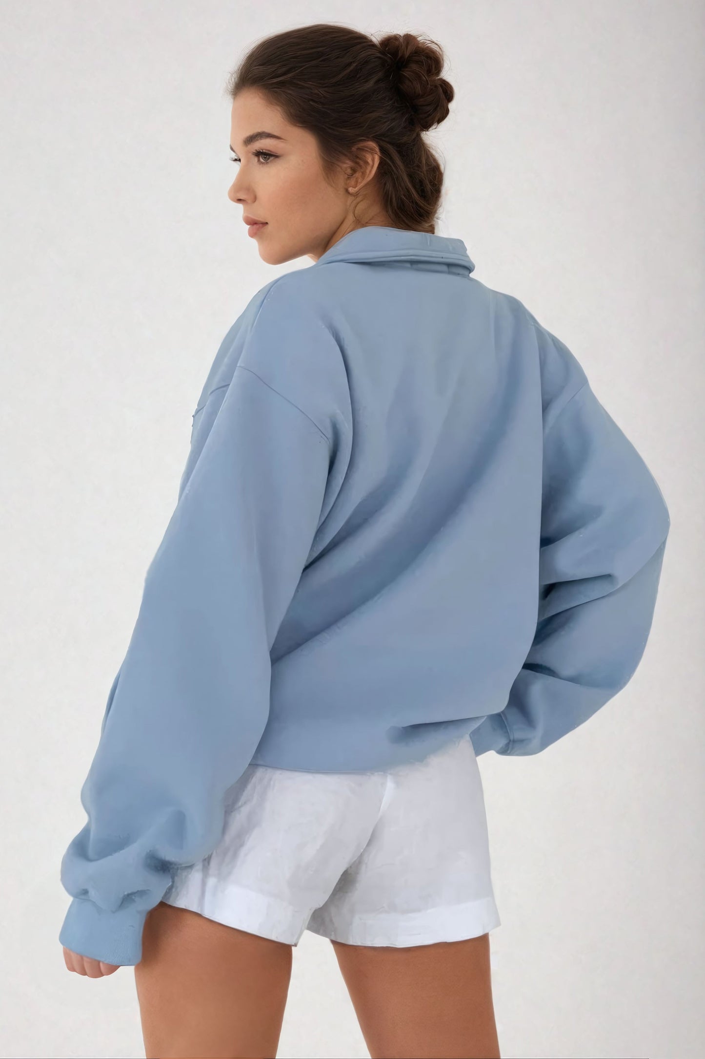 Collared Oversized Pullover Sweater - Blue