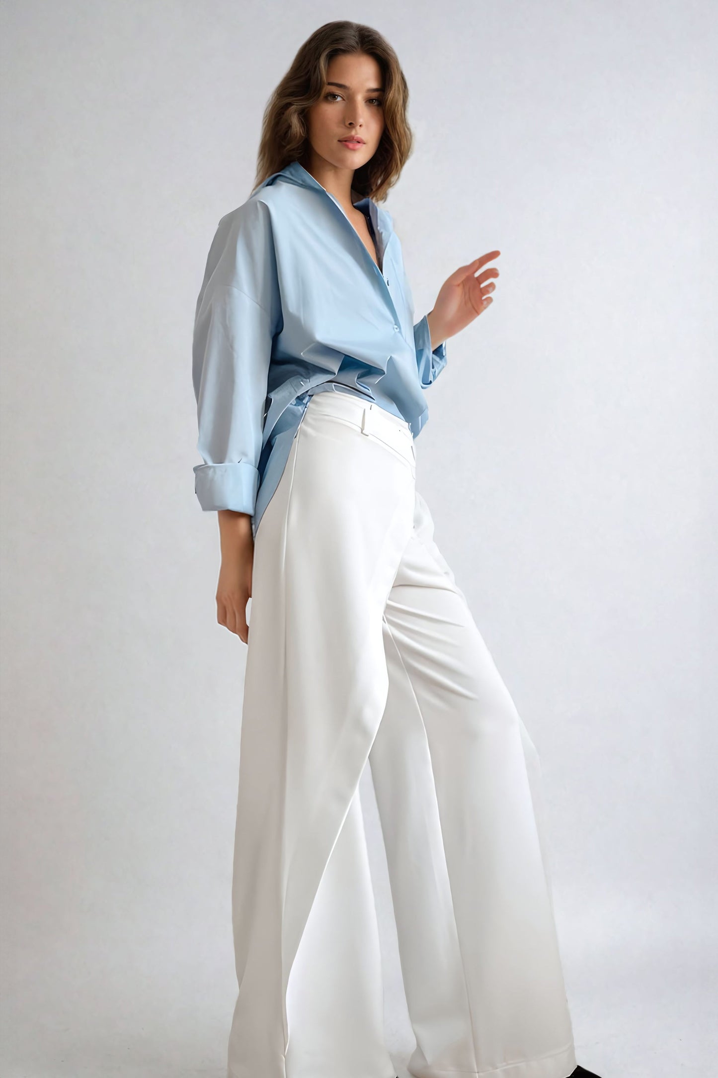 Asymmetrical High-Waisted Wide-Leg Trousers - White