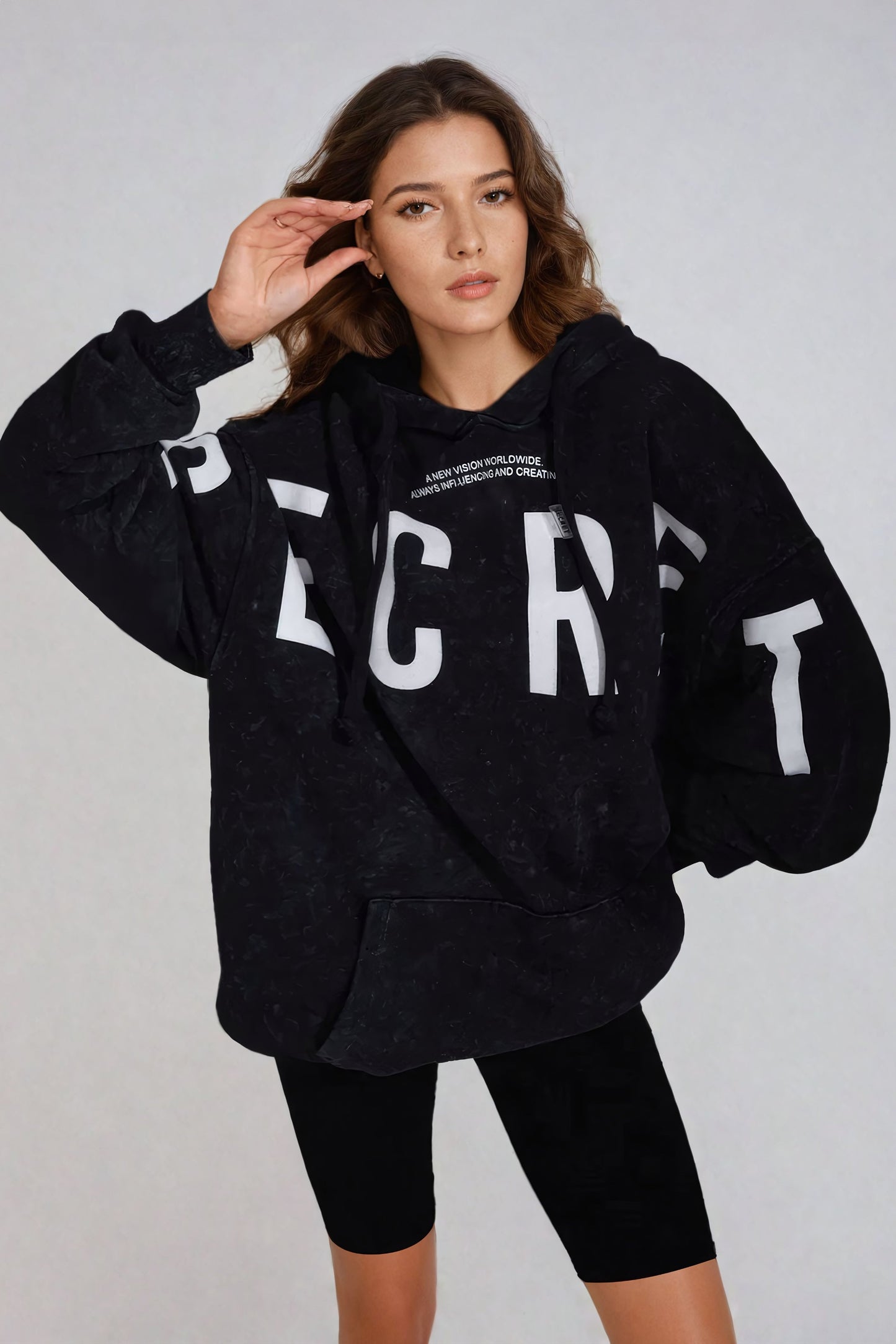 Oversized Hoodie with Front Pocket - Black