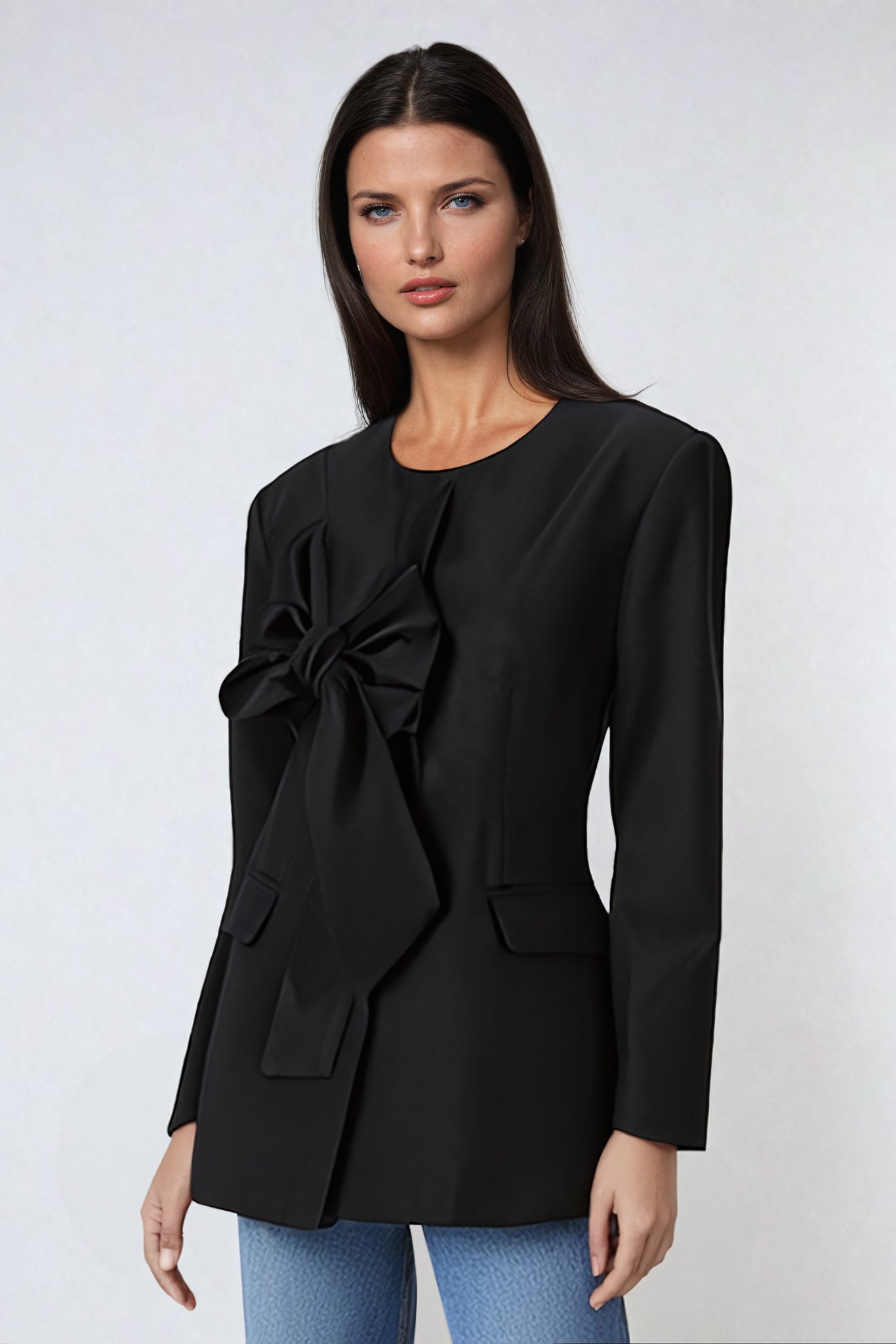 Blazer with Oversized Bow Detail - Black