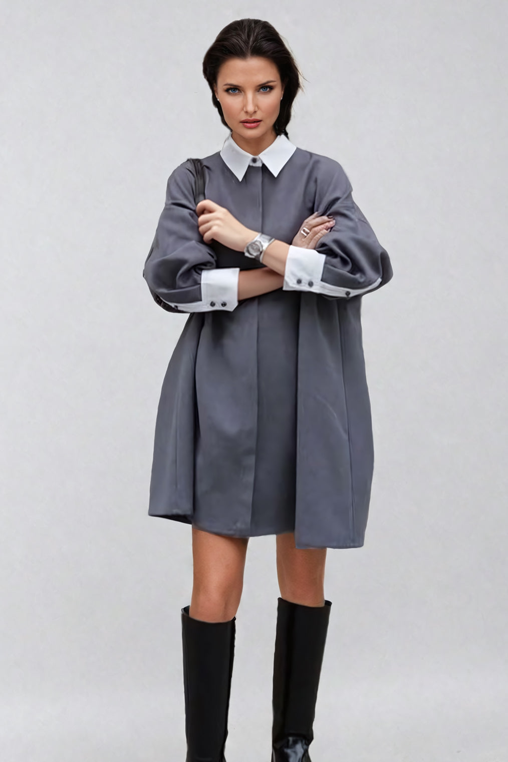 Oversized Longsleeve Mini Dress - Gray