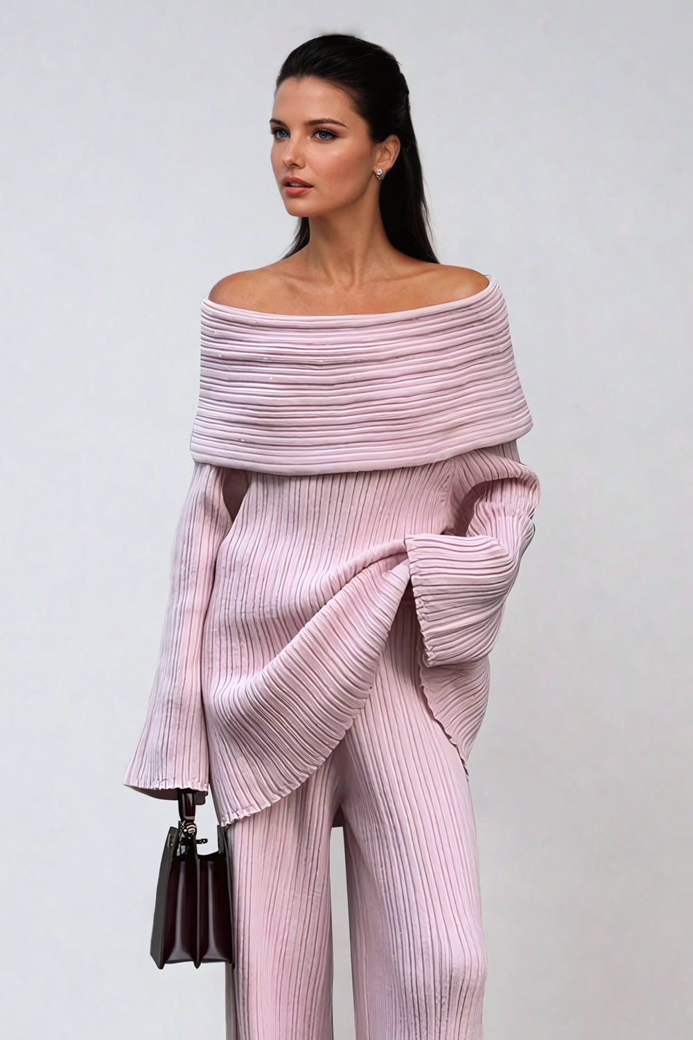 Off-Shoulder Ribbed Knit Mini Dress - Pink