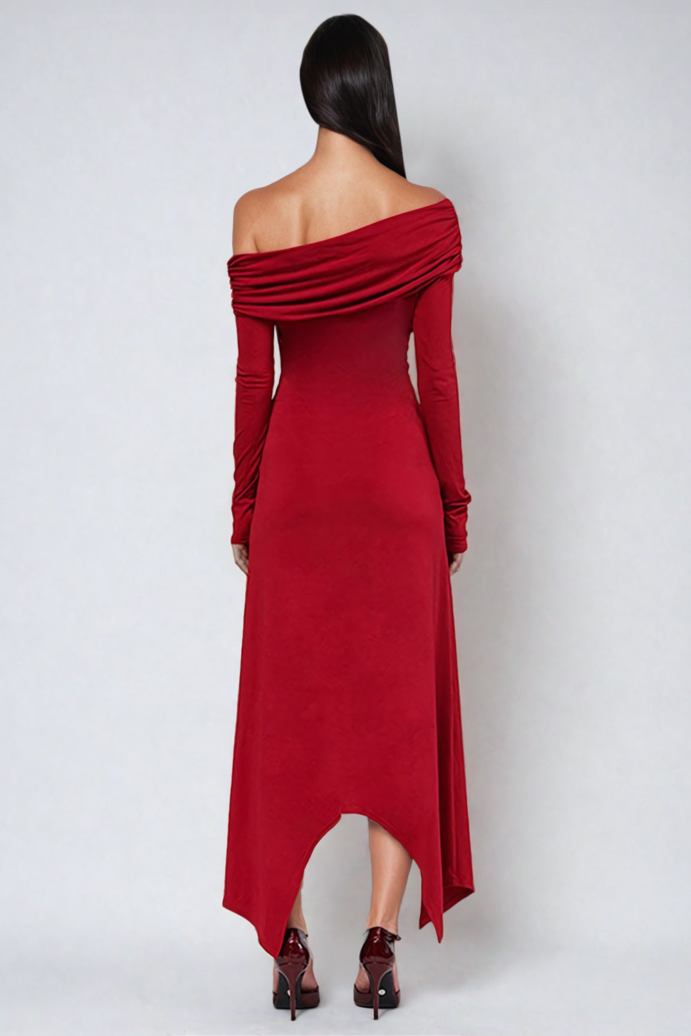 Twist-Front Off-Shoulder Maxi Dress - Red