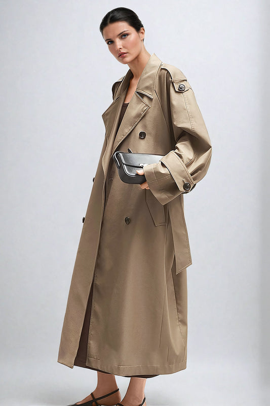 Double-Breasted Belted Trench Coat - Beige