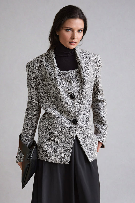 Double-Breasted Longline Coat with Belted Detail - Gray