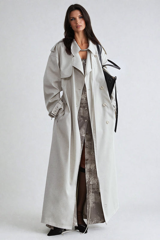 Oversized Trench Coat with Structured Detailing - Gray