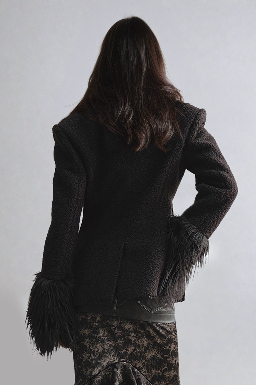 Structured Coat with Fur Accents - Black