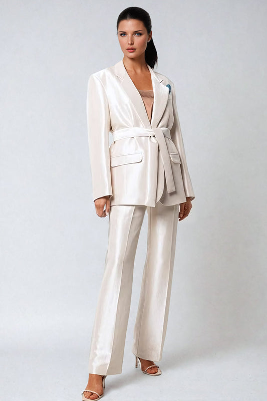 Belted Blazer and Straight-Leg Trousers Co-Ord Set - Beige