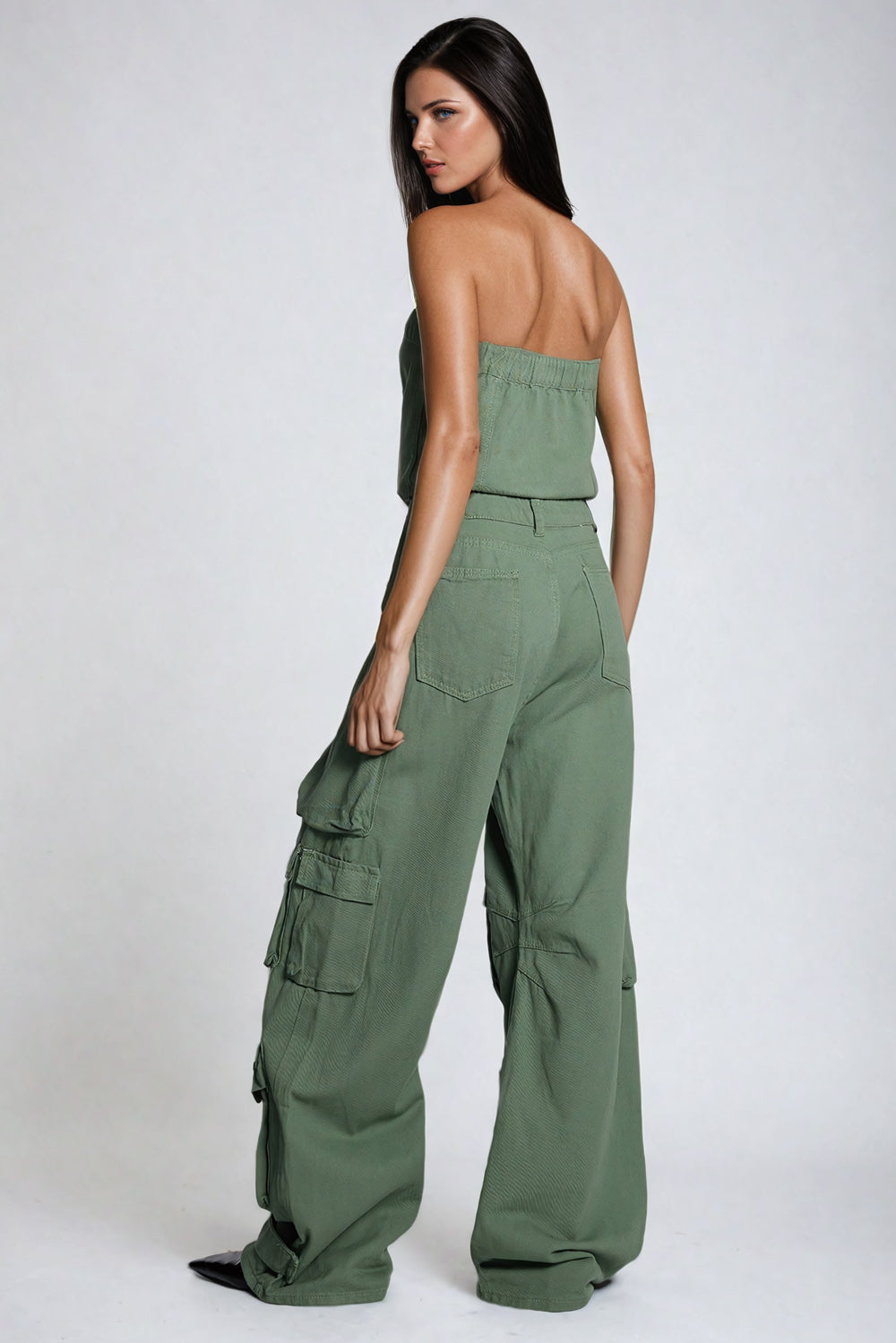 Strapless Cargo Utility Jumpsuit - Green