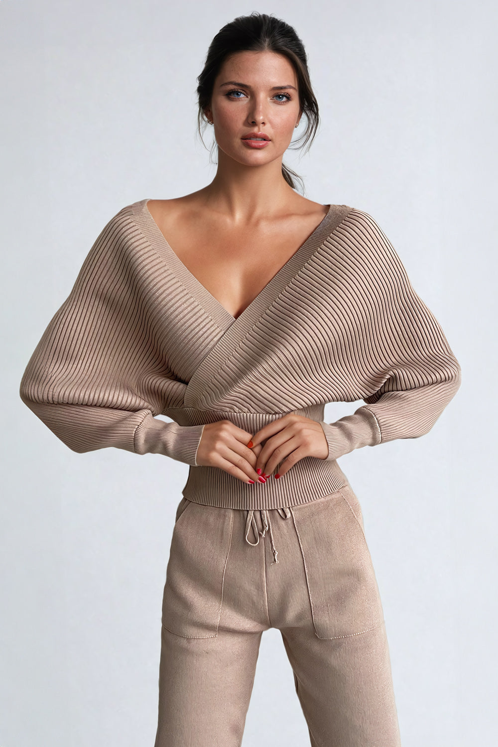 Ribbed Knit Off-Shoulder Top - Beige