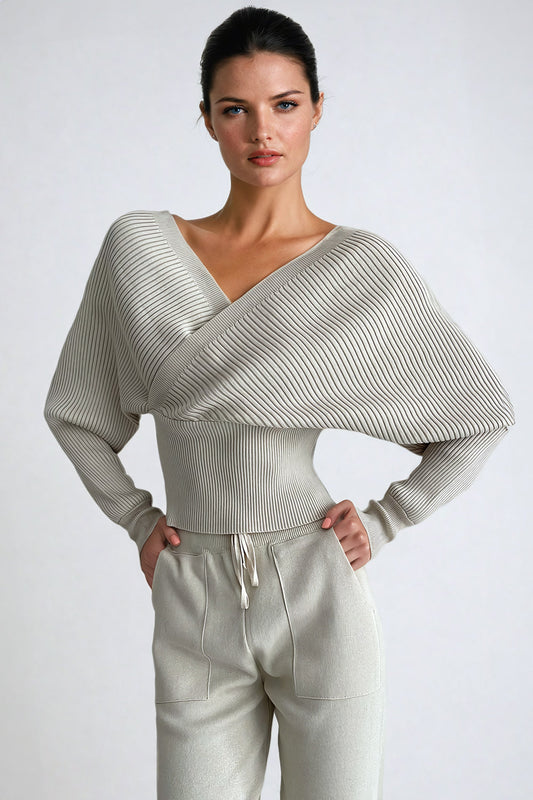 Ribbed Knit Off-Shoulder Top - White