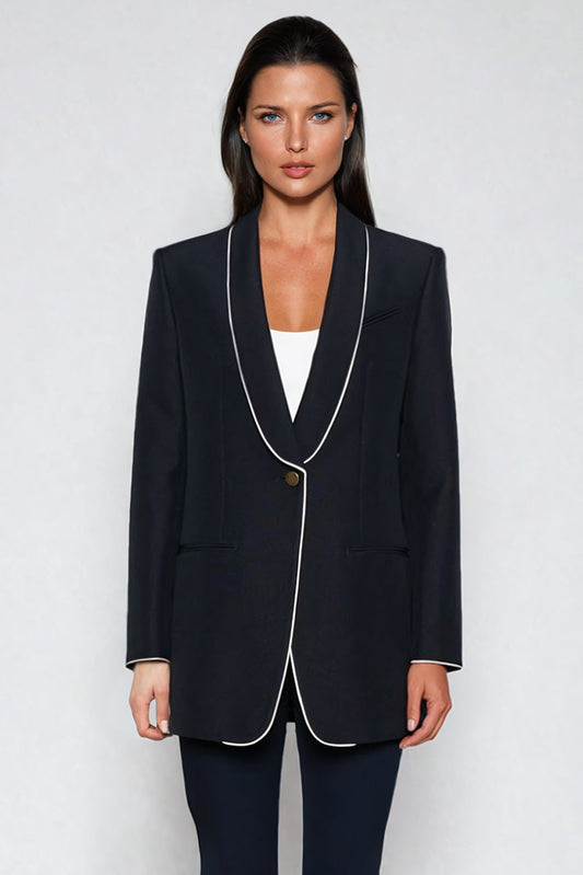 Structured Blazer with Deep Neckline Detaling - Black