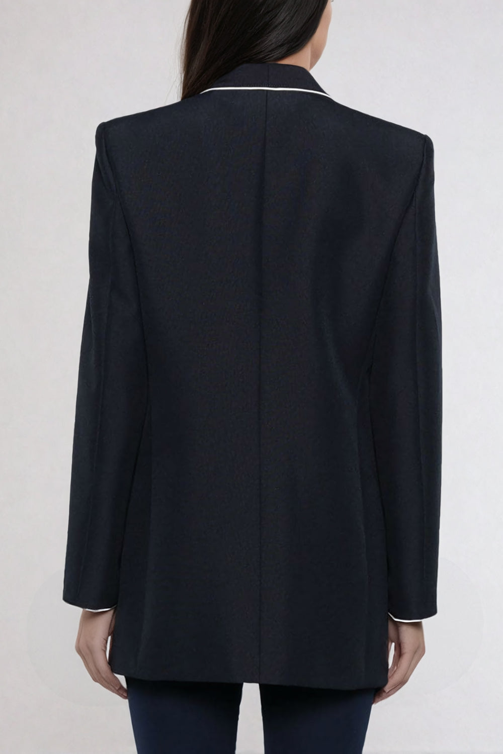 Structured Blazer with Deep Neckline Detaling - Black