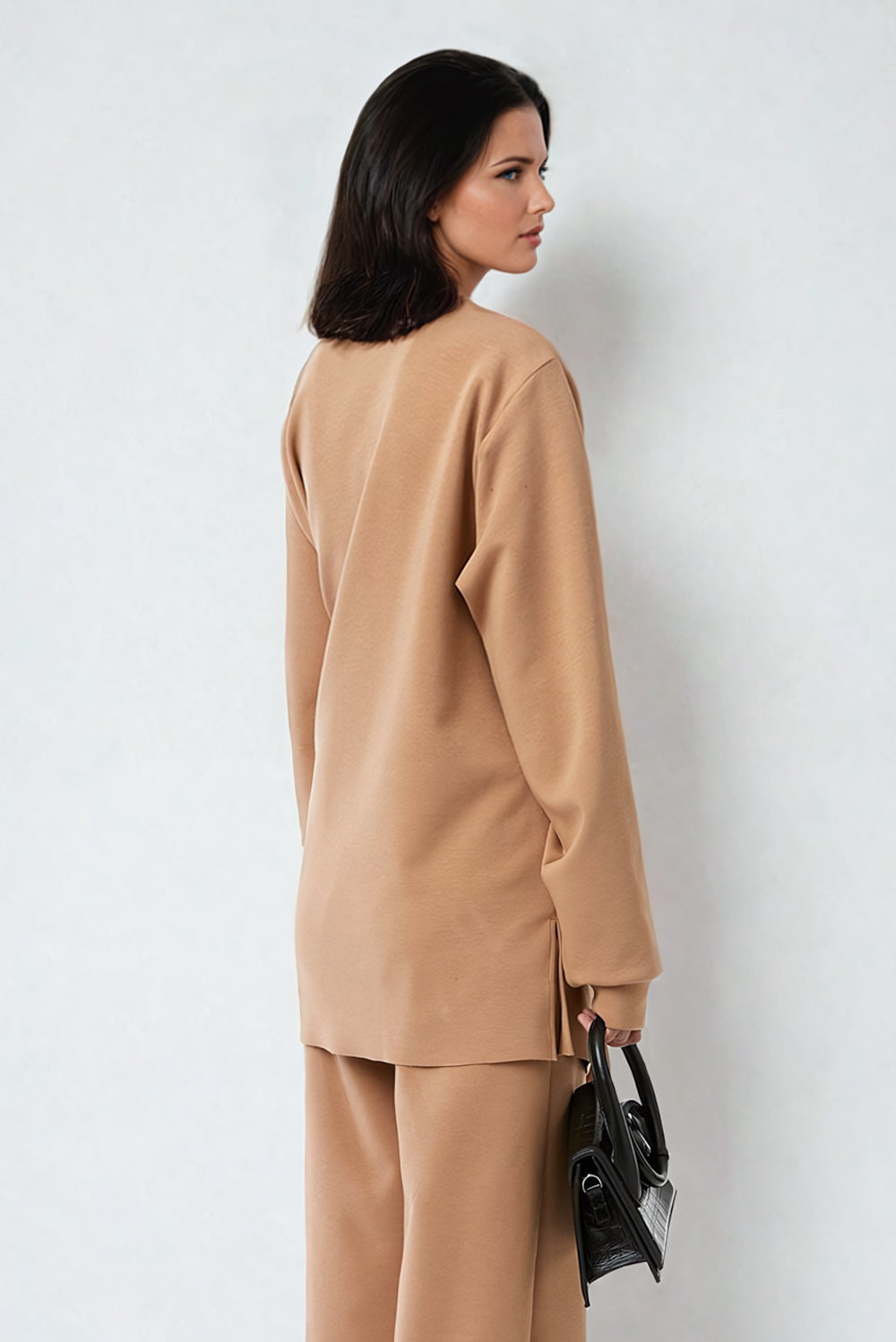 Oversized Sweatshirt with Side Knot Detailing - Brown