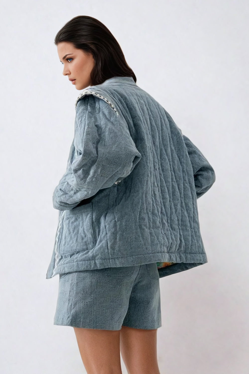 Embroidered Denim Jacket - Blue