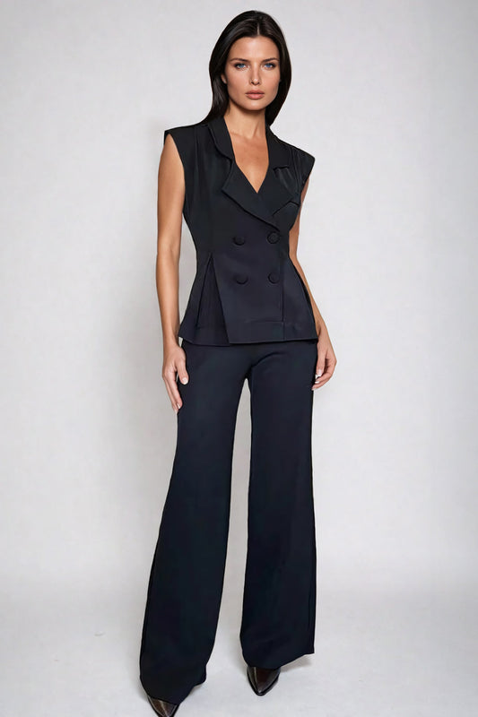 Sleeveless Tailored Top and Trousers Co-Ord Set - Black