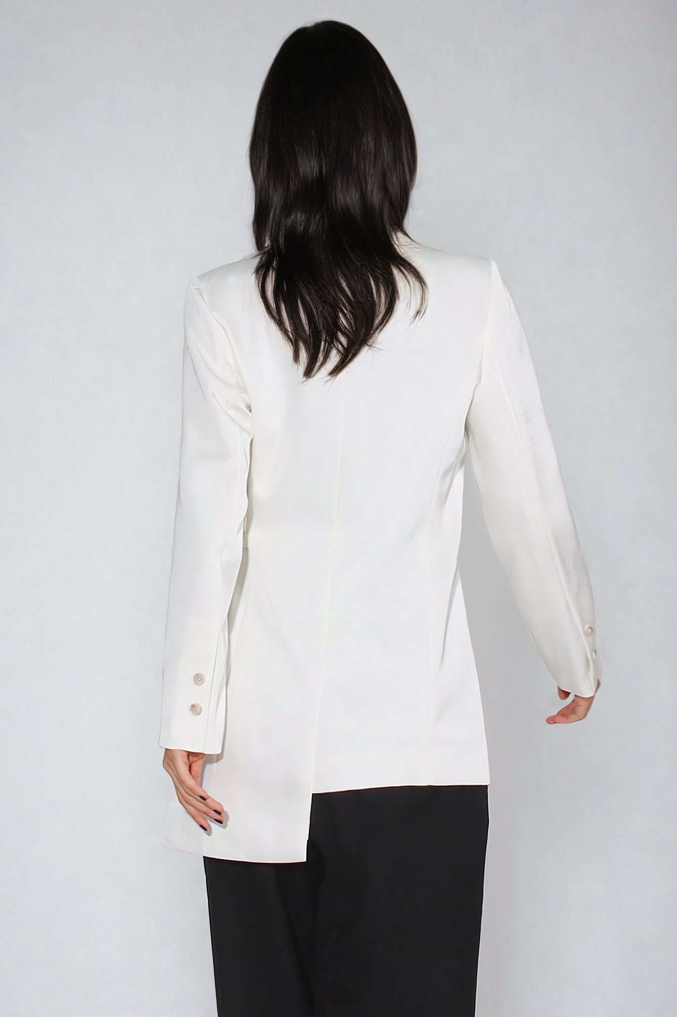 Asymmetrical Ruched Waist Structured Blazer - White