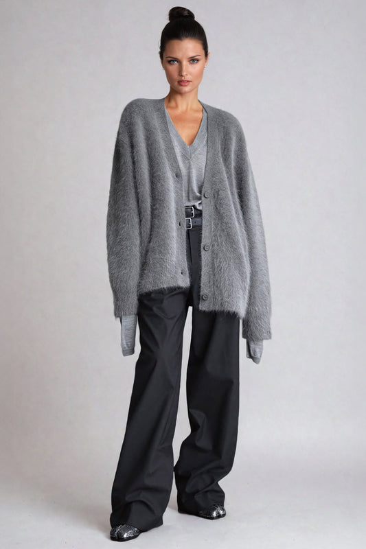 Knitted Fur Sweater - Dark Gray