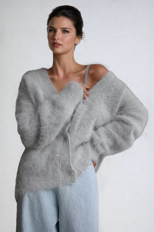 Knitted Fur Sweater - Light Gray