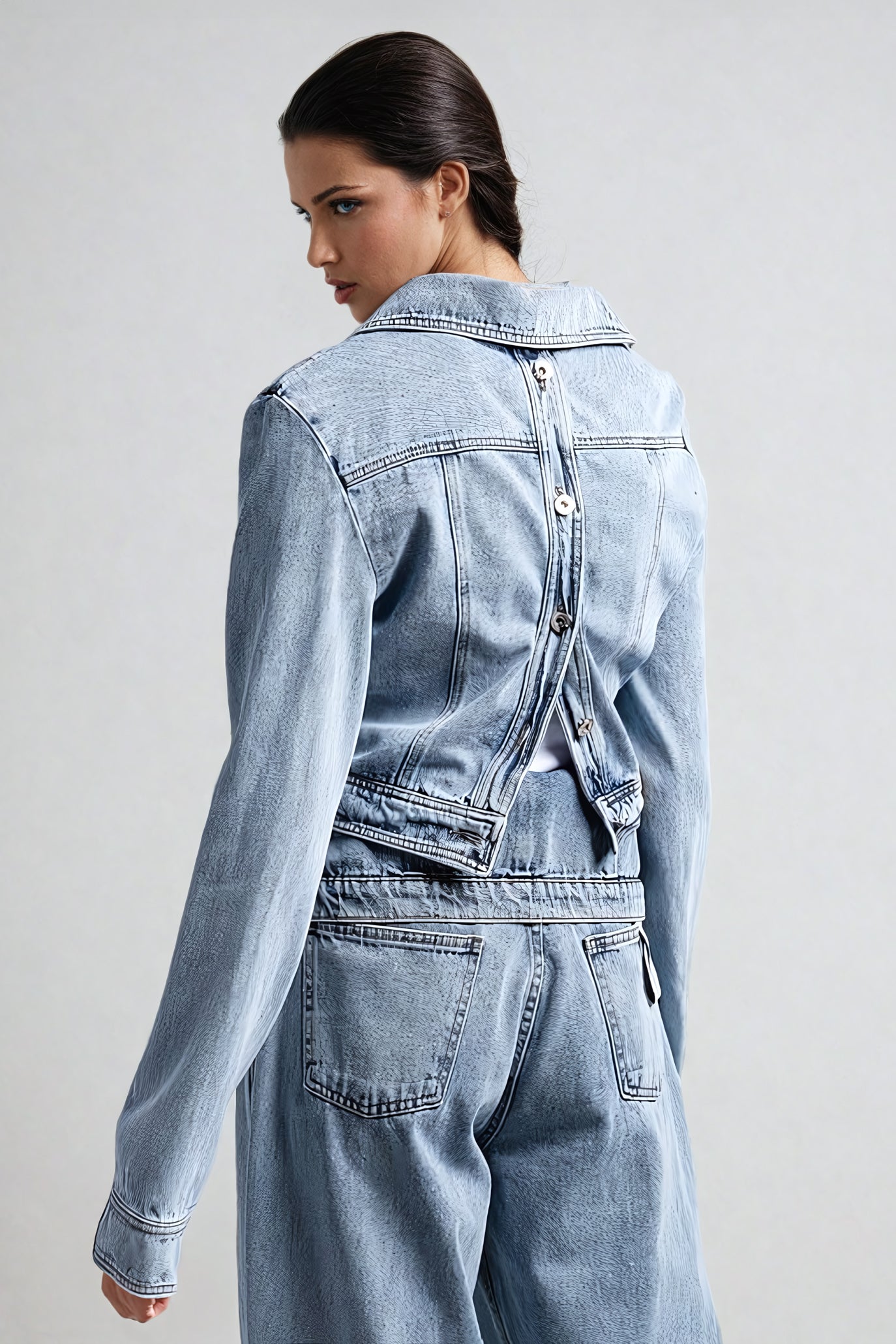 Asymmetrical Denim Jacket with Shoulder Cutout - Blue