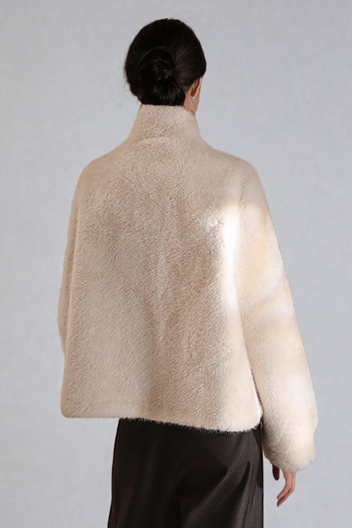 Plush Coat with Stand Collar - White