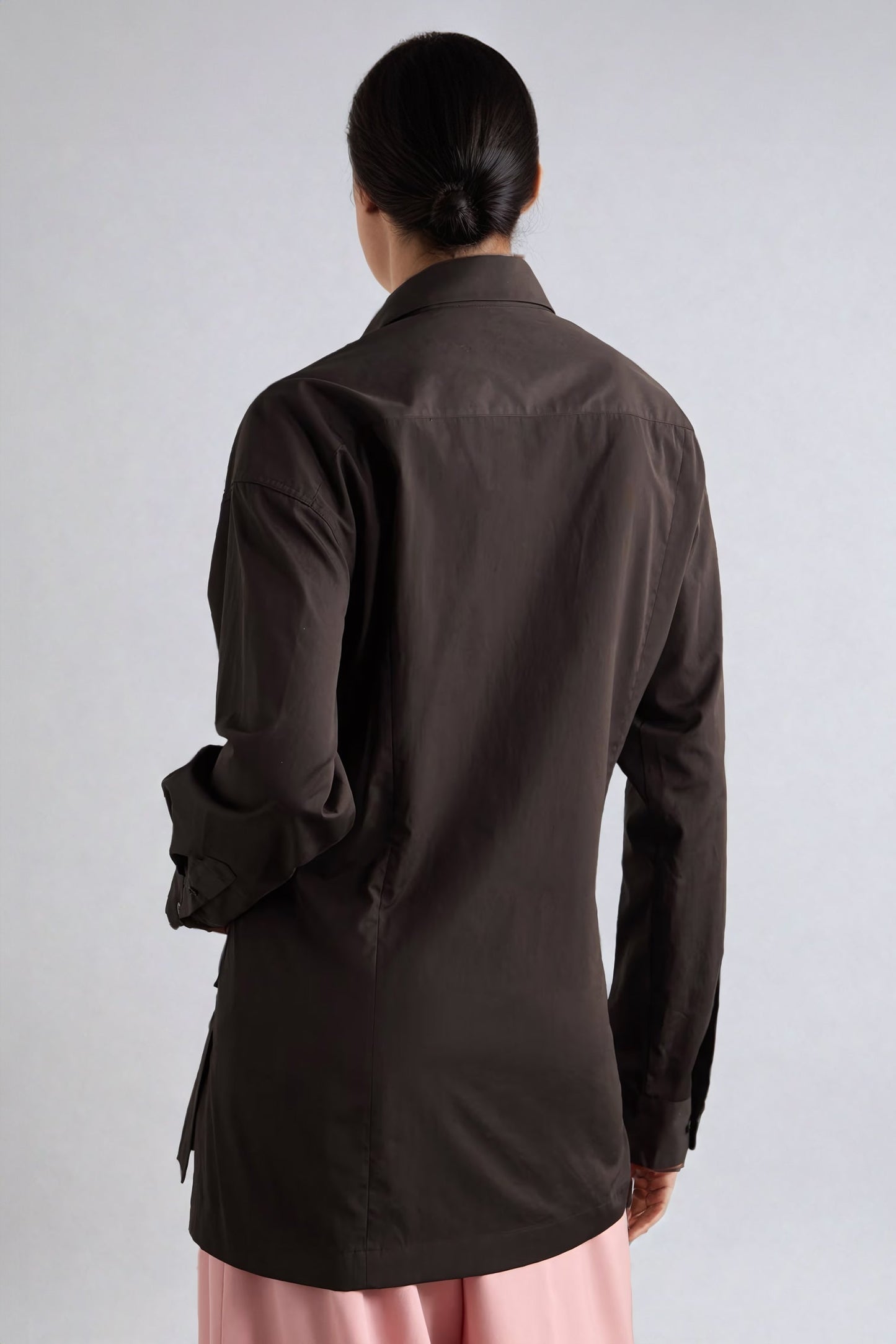 Asymmetrical Twist-Front Shirt with Pin Detail - Light Gray